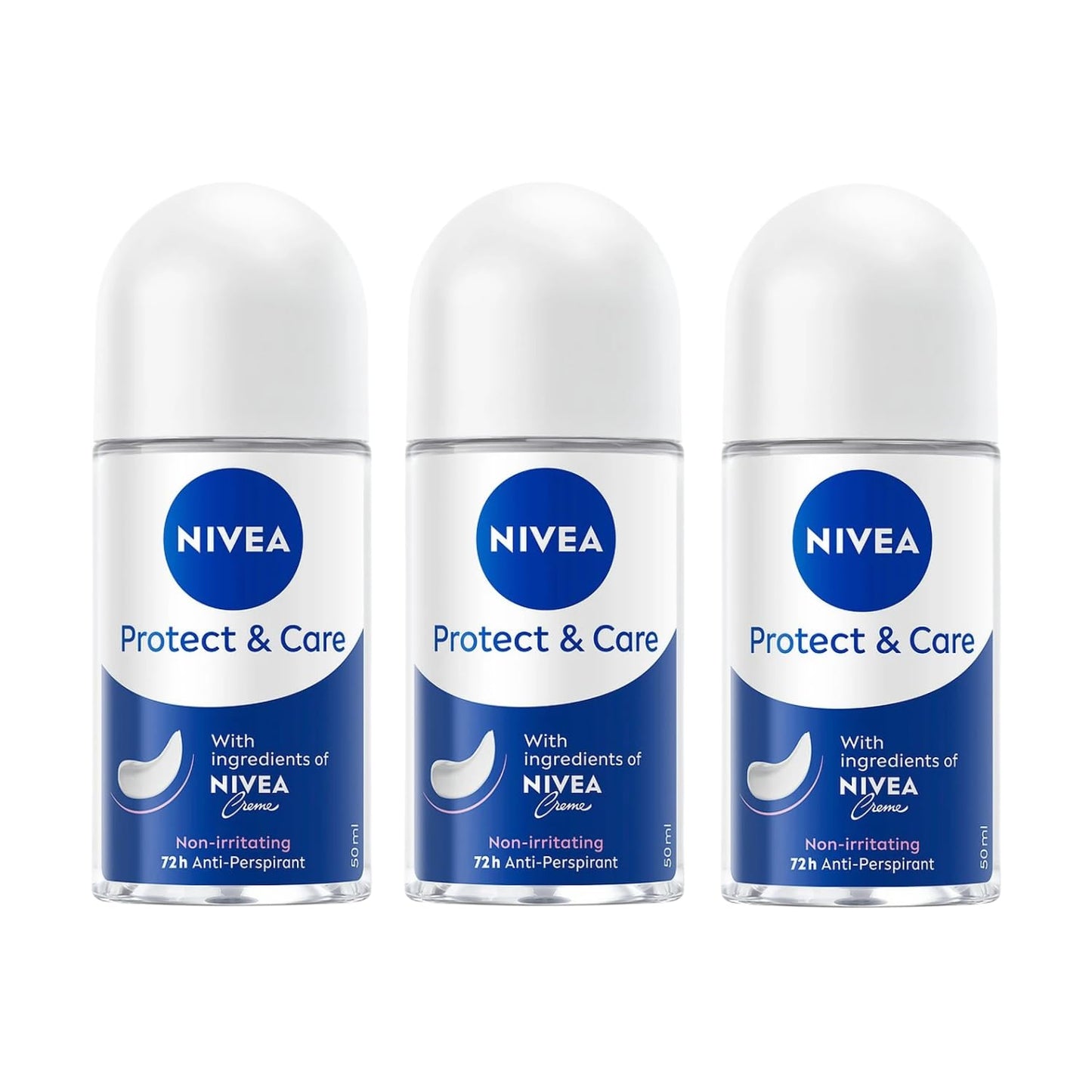 NIVEA Protect & Care Roll-On Deodorant, 72H Protection, 0% Alcohol, Freshness, Gentle Underarm Skin Care, 50ml, Dermatologist Tested, Pack of 3 Beauty and Personal Care NIVEA