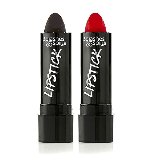 Vivid Black and Red Lipstick - 2 Pack Combo - Bold, Translucent, No Sheen Lip Color With Matte Finish - Makeup and Cosmetics by Splashes & Spills Beauty & Personal Care splashes & spills