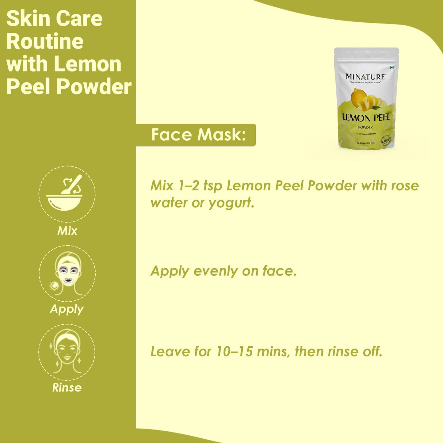 Lemon Peel (Citrus Limon) Powder by mi nature| 100% Pure and Natural | 227g,(8oz), (1/2 lb) | Vegan | Non-GMO | For Skin care | Used for Soap making | Beauty & Personal Care minature