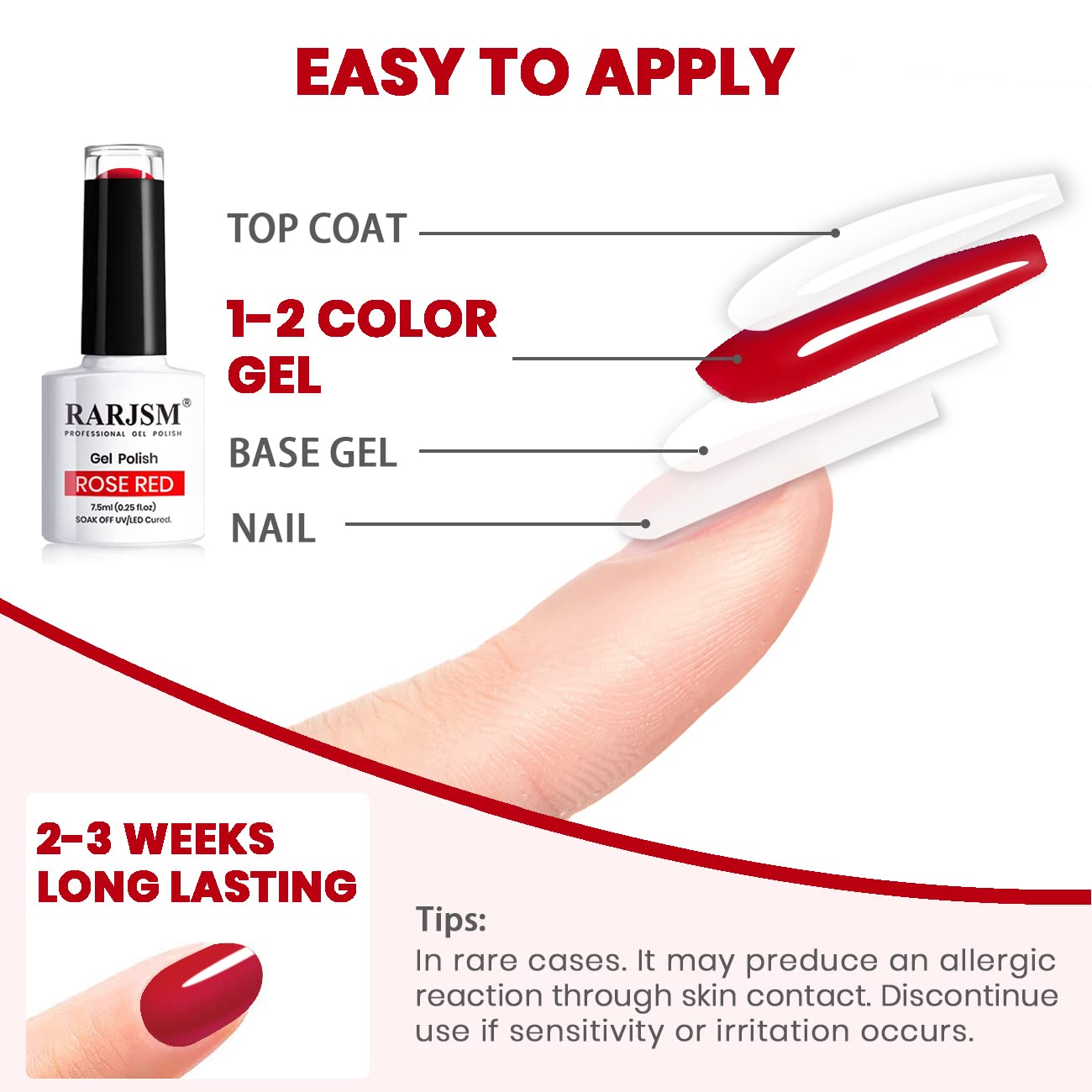 RARJSM Black White Gel Nail Polish Red Nail Polish Set Soak Off Gel Polish 3PCS 7.5ML UV LED Curing Required NailPolish Nail Art French Manicure DIY Beauty & Personal Care RARJSM