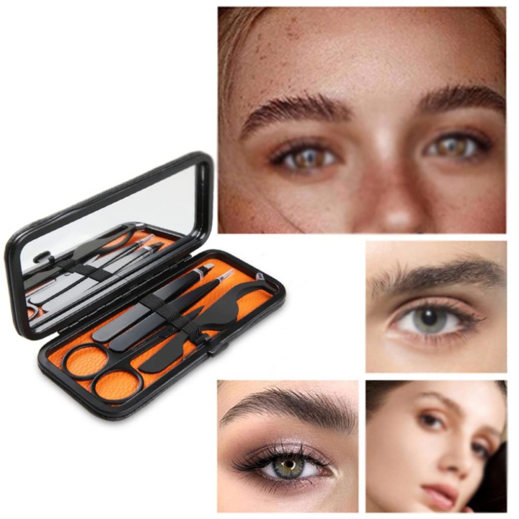 4pcs/Set Black Nose Eyelash Hair Removal Eyebrow Tweezer Flat Tip Clip Curved Scissors Trimmer Beauty and Personal Care PNAWLLCF