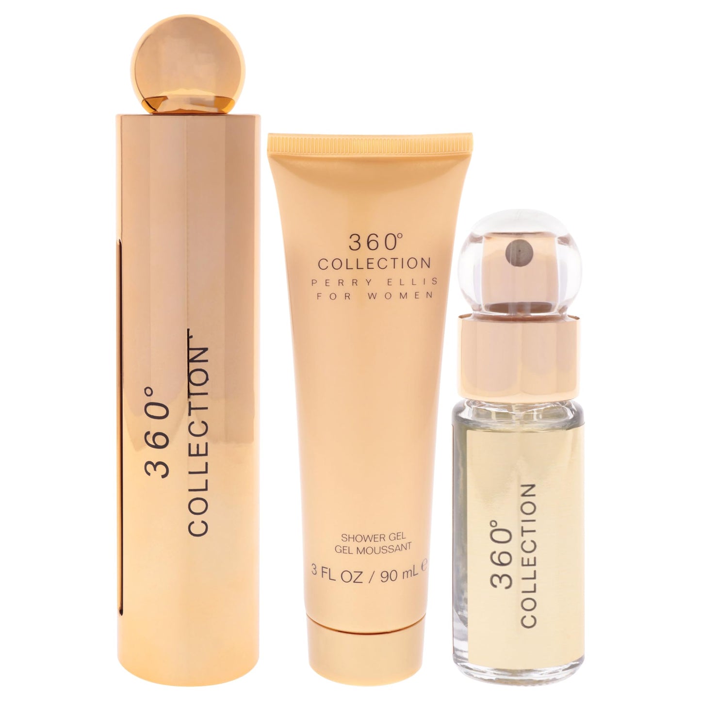 Perry Ellis 360° Collection for Women - 3-Piece Canister Gift Set (3.4 fl oz Eau de Parfum, 3 oz Shower Gel, .25 fl oz EDP Mini Travel Spray) - Beauty & Personal Care Perry Ellis