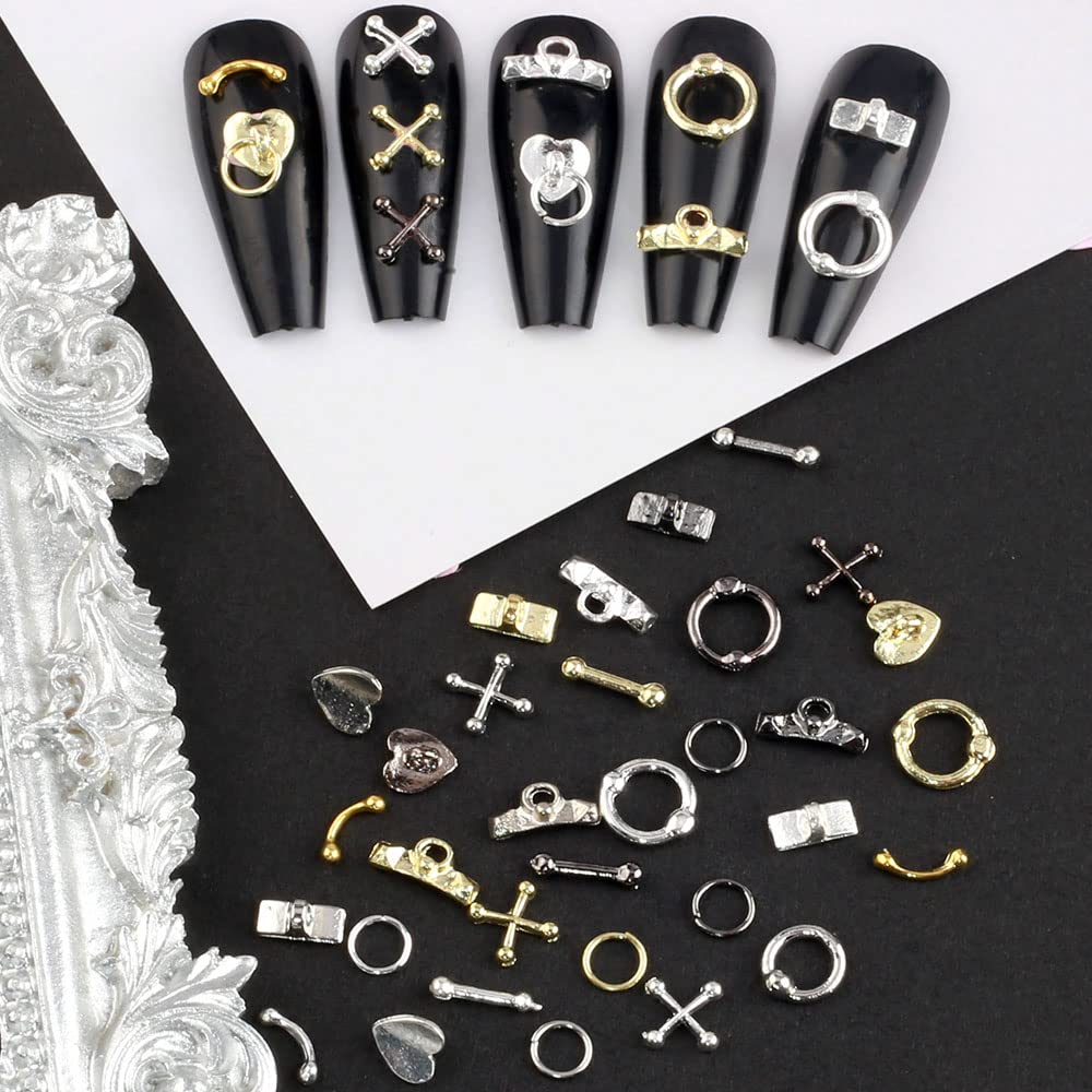 Dornail 30pcs Vintage Punk Alloy Nail Charms 3D Cross Nail Charm Hollow Hanging Rings Latch Metal Nail Art Charms for Nails Jewelry Gothic Design Nail Beauty & Personal Care Dornail