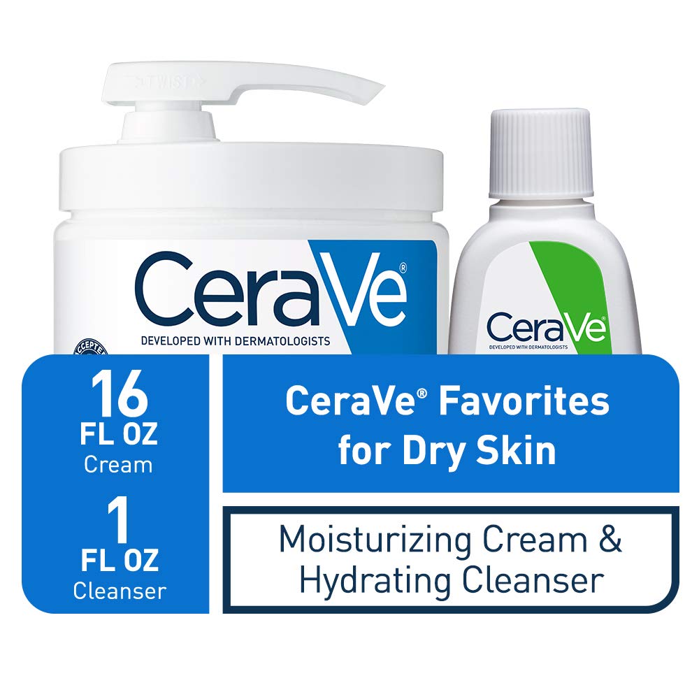 CeraVe Moisturizing Cream & Hydrating Facial Cleanser Skin Care Set, Combo Pack For Dry Skin Relief, Travel Essentials, 1oz Cleanser + 16oz Cream Beauty and Personal Care CeraVe