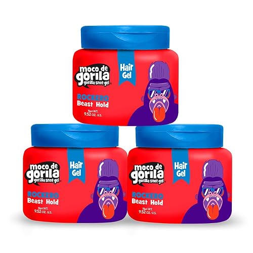 Moco de Gorila Rockero Hair Styling Gel, Long-Lasting Effect, Reactivate with Water, High Fixation, 9.52 Oz Jars (Pack of 3) Beauty & Personal Care Moco de Gorila