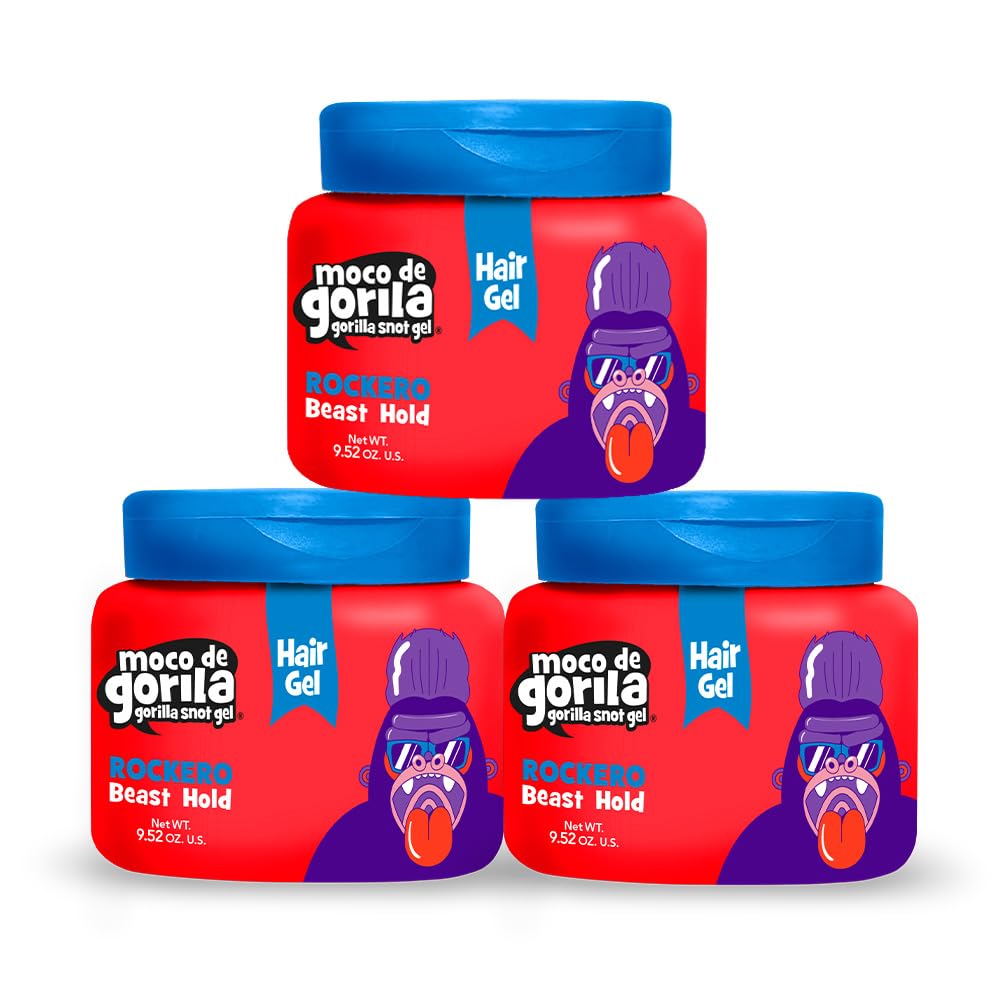 Moco de Gorila Rockero Hair Styling Gel, Long-Lasting Effect, Reactivate with Water, High Fixation, 9.52 Oz Jars (Pack of 3) Beauty & Personal Care Moco de Gorila