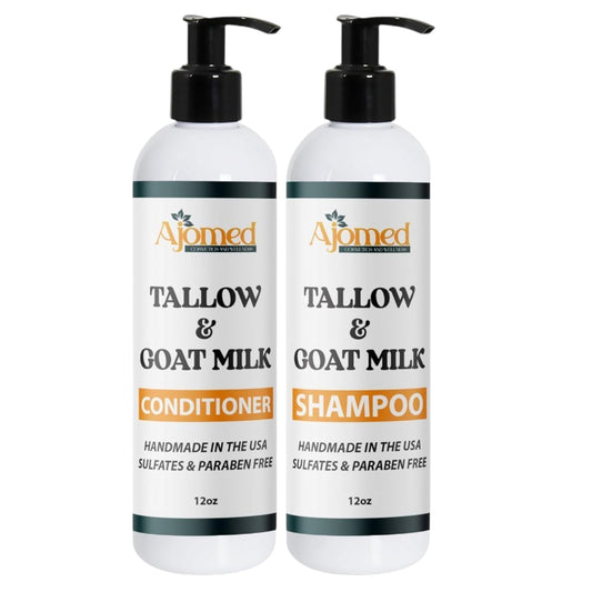 AJOMED Cosmetics Goat Milk and Tallow Shampoo and Conditioner SET - Hair Care for Dry, Damaged Split Ends - Silicone, Paraben, Sulfate Free Shampoo Beauty & Personal Care AJOMED COSMETICS