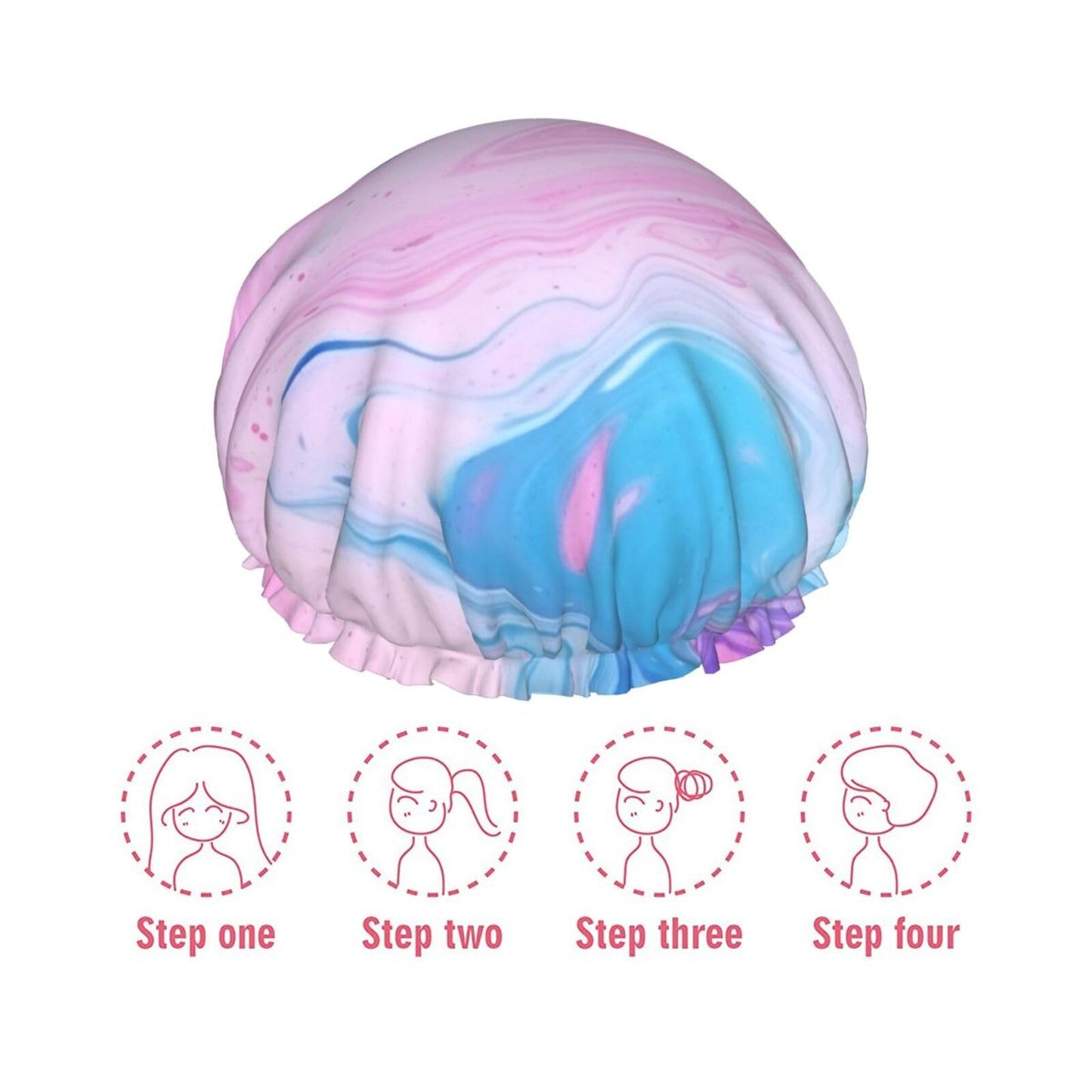 Colorful Marble Pastel Blue Purple Shower Cap for Women Men Large Reusable Shower Bonnet Double-Layer Waterproof Bath Caps Elastic Band Hair Hat Beauty and Personal Care BWLHJKE