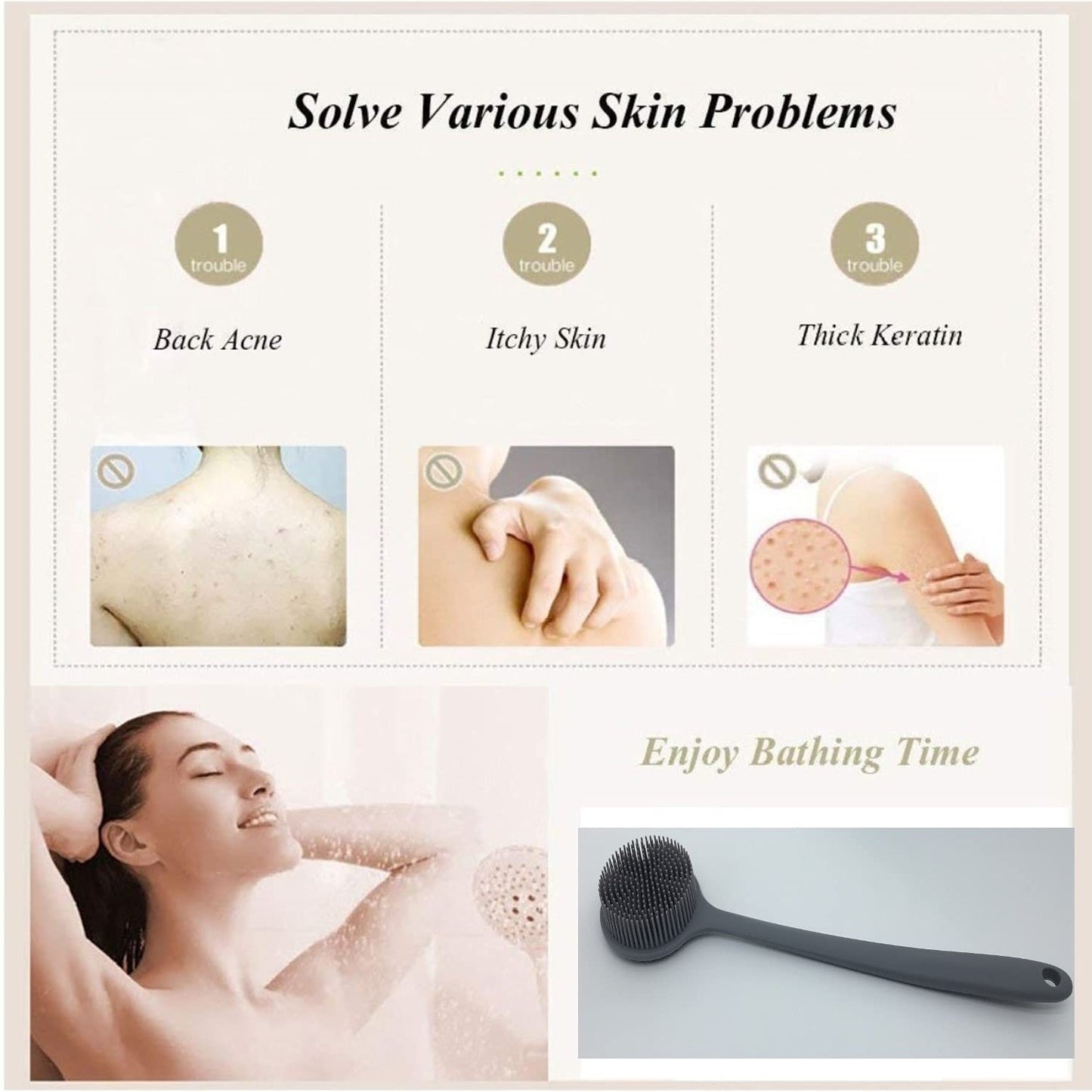 Cinlitek Silicone Body Scrubber - Long Handle Back Scrubber, Shower Exfoliator Beauty & Personal Care Cinlitek