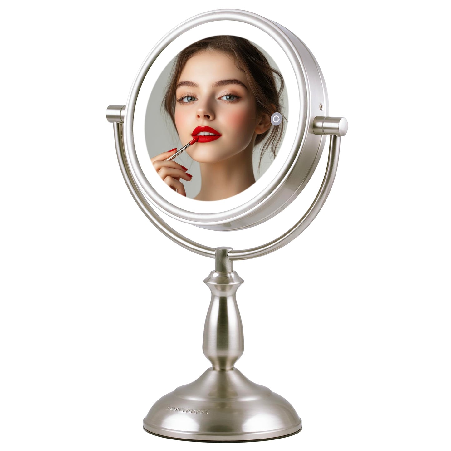 OVENTE 8" Lighted Tabletop Makeup Mirror with 1X/10X Magnification, Double Sided Vanity Mirror, 360° Swivel Design, 3-Tone Smart Touch Glow LED Lights Beauty & Personal Care OVENTE