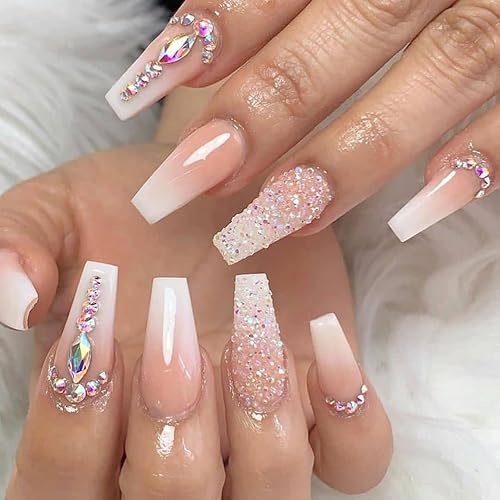 Yivaiks 24 Pcs Advanced Hand Made Customization Press on Nails, Luxurious Rhinestone Design Ballerina Fake Nails?Perfect Accessory for Banquets Beauty & Personal Care Yivaiks