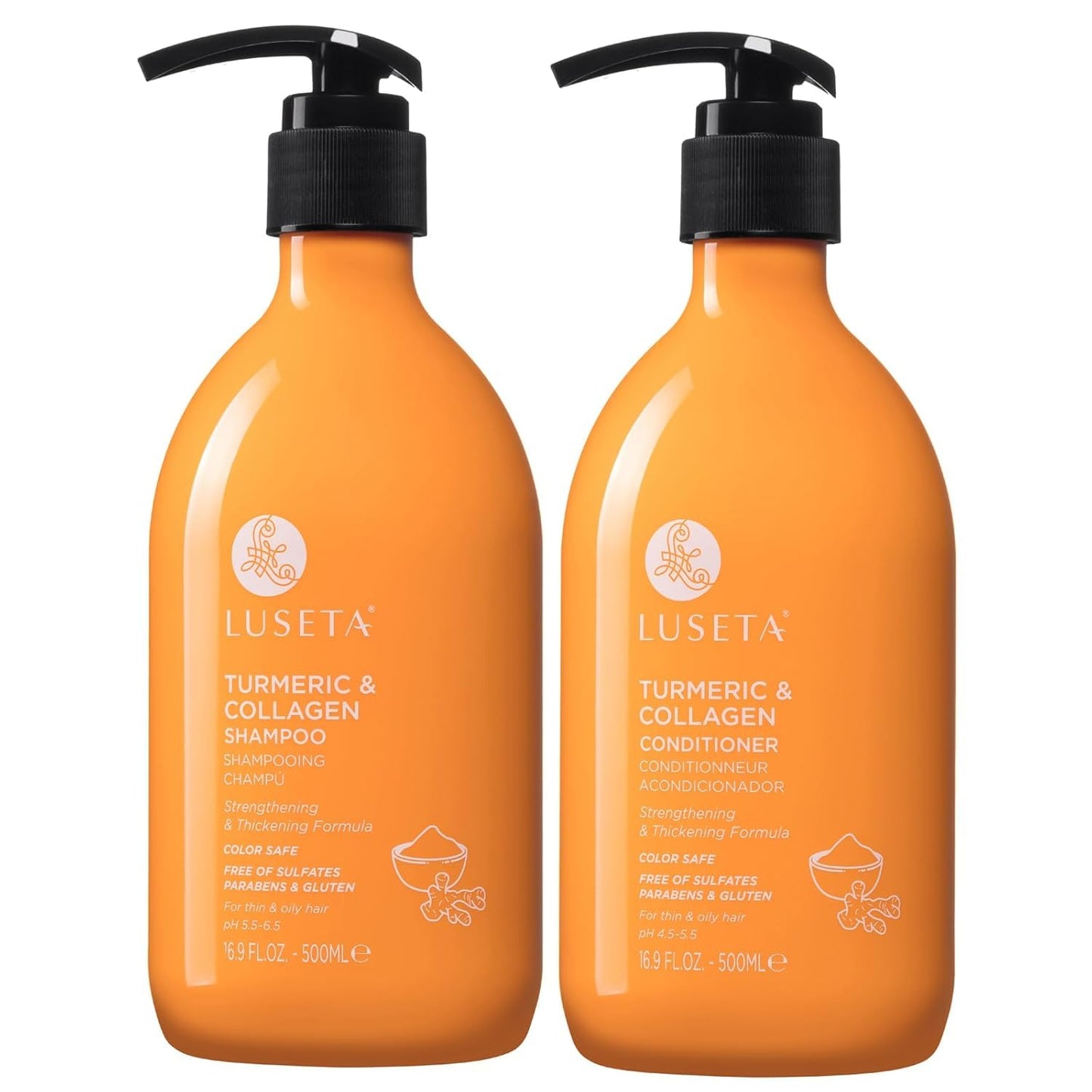 Luseta Volumizing Shampoo and Conditioner Set for Thin Fine Hair - Thickening & Plumping with Turmeric & Collagen, Lightweight Body Building for Flat Beauty & Personal Care L LUSETA