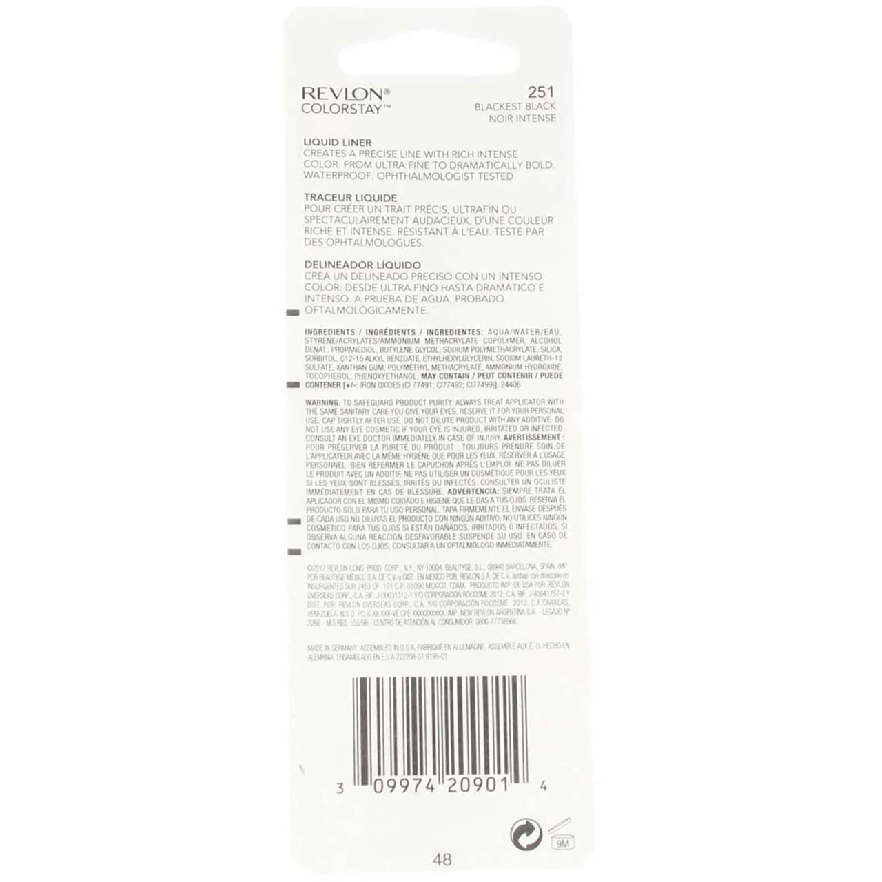 Revlon ColorStay Liquid Liner Eye Makeup, Blackest Black [251], 0.08 oz (Pack of 2) Beauty & Personal Care REVLON