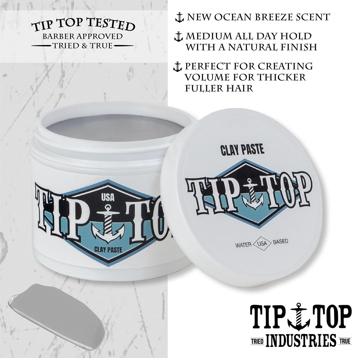 Tip Top Ocean Breeze Clay Paste - Volumizing Medium Hold, Natural Finish - Water Based Clay Pomade, Create Thicker Fuller Hair 4.25oz Beauty & Personal Care Tip Top Pomade