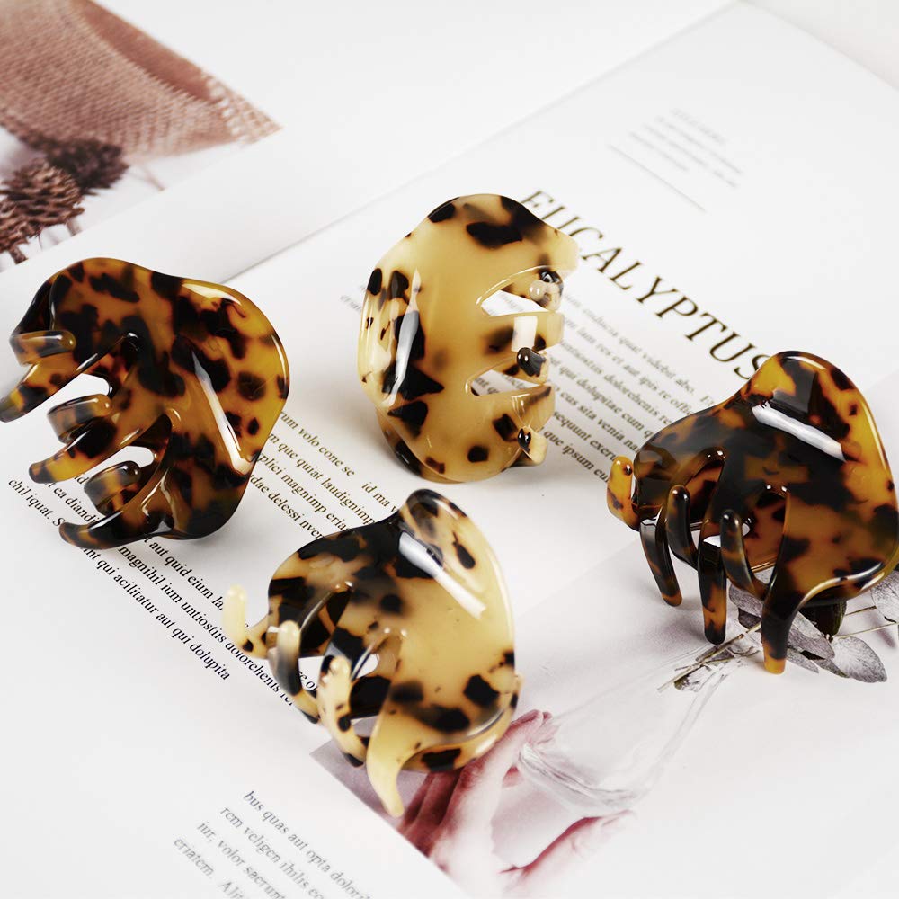 4 Pack 2.1 Inch Hair Claw Clips Tortoise Shell Cellulose Acetate Resin Hair Barrettes Medium French Design Hair Jaw Leopard Print Fashion Hair Styling Beauty & Personal Care BOUNIQ
