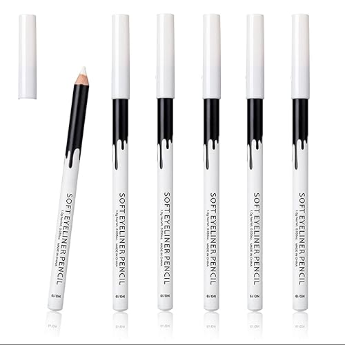 KAIQIKAIXI 6 White Eyeliner Pencils Professional Use as Highlighter, Soft, Waterproof, Long-Lasting Eyeshadow, Eye Brightener,Eye Shadow Pencil, Lip Beauty & Personal Care KAIQIKAIXI