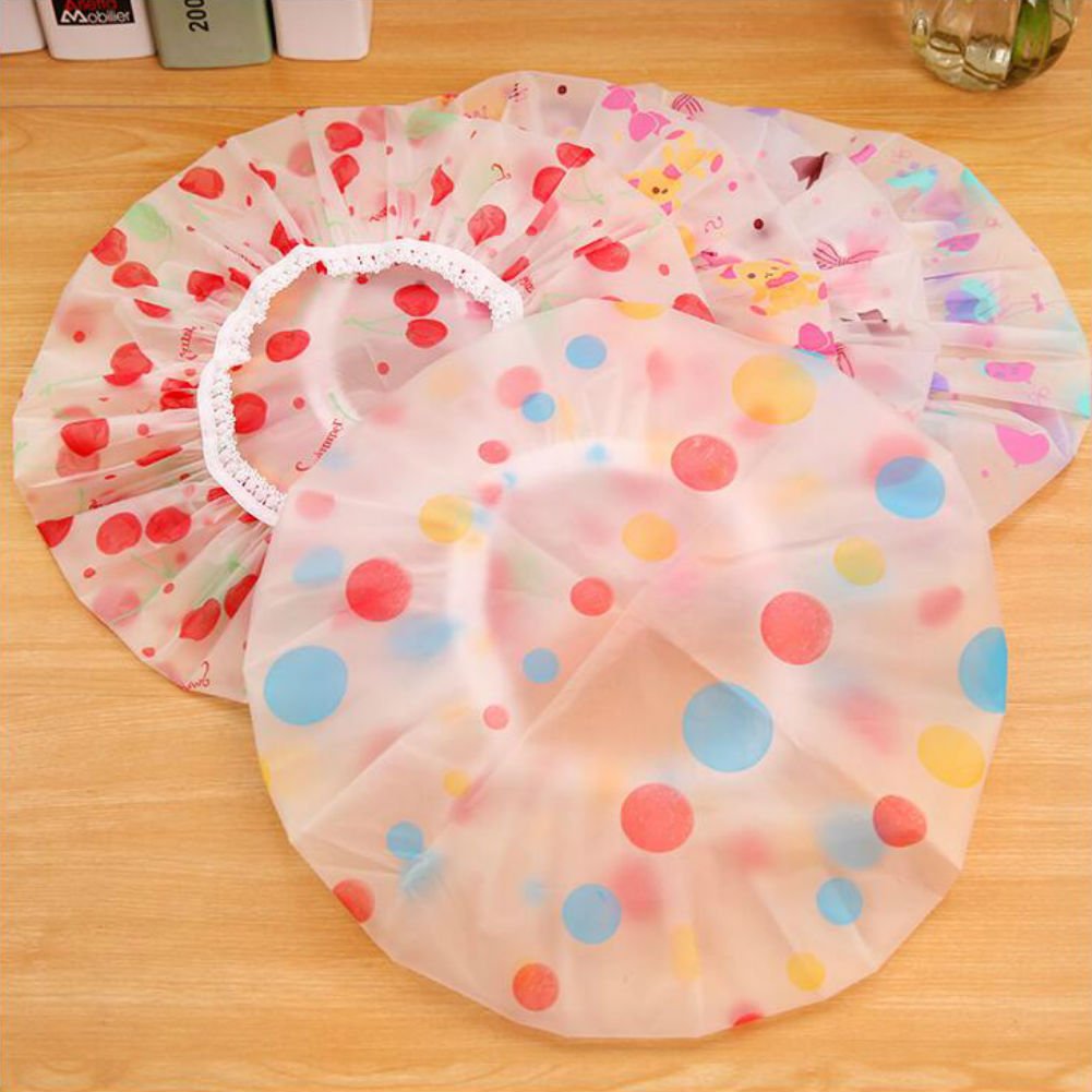 AKOAK 5 Pieces Reusable Waterproof EVA Plastic Lace Elastic Band Flower Printed Hat Environmental Protection Hair Bath Caps Shower Caps Beauty and Personal Care AKOAK