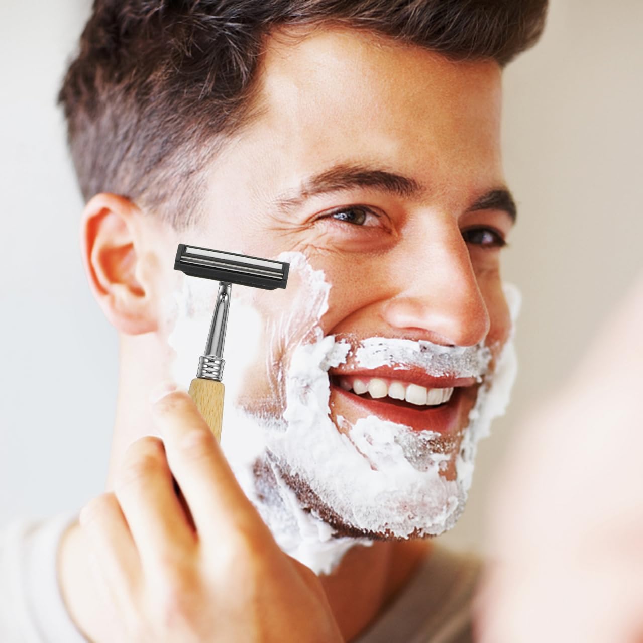 WOONEKY Bamboo Safety Razor Set with Handle 4-Pack Stainless Steel Blades for Smooth Irritation-Free Shaving Men S Beard Clipper Razor with Natural Beauty and Personal Care WOONEKY