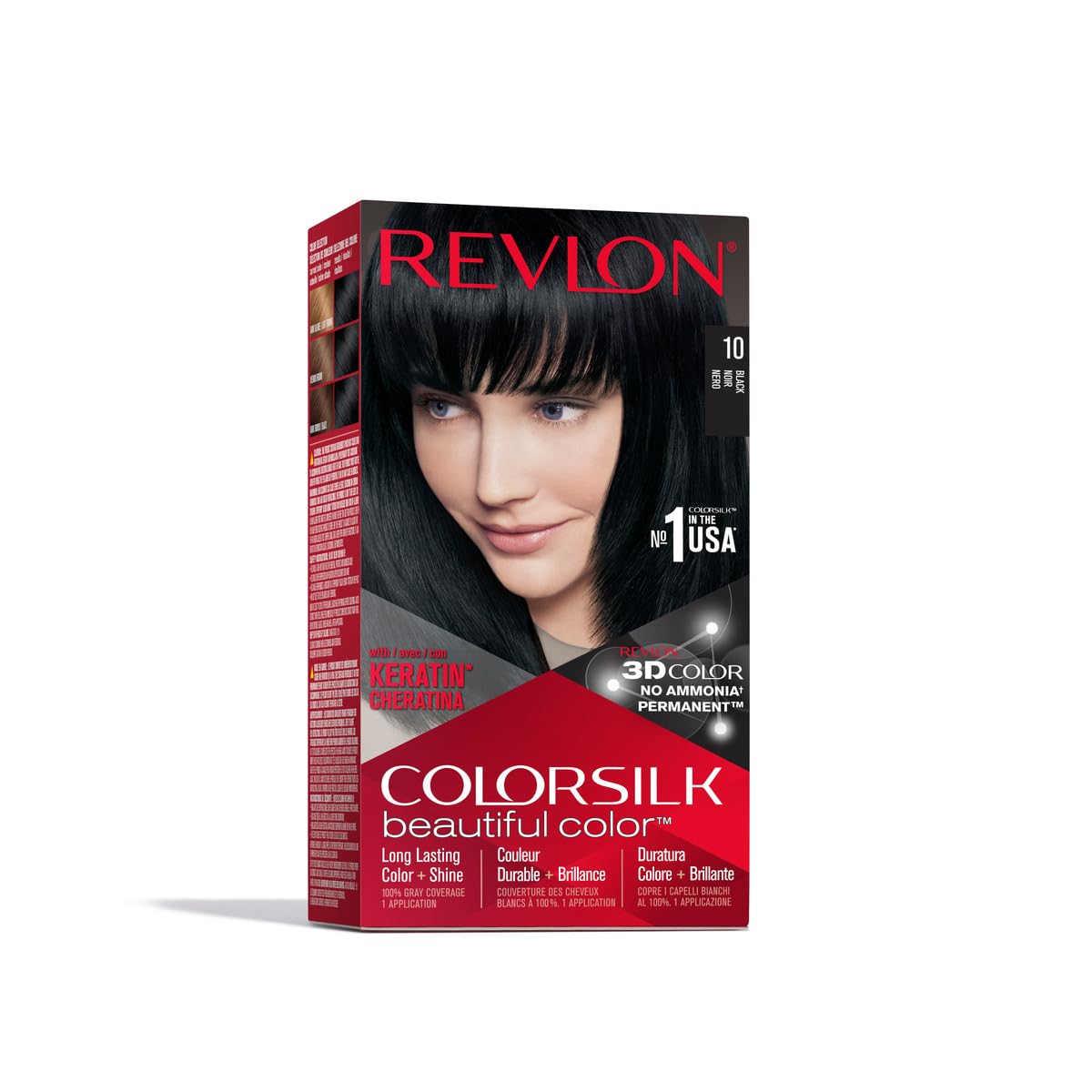 Revlon Permanent Hair Color, Permanent Hair Dye, Colorsilk with 100% Gray Coverage, Ammonia-Free, Keratin and Amino Acids, 10 Black, 4.4 Oz (Pack Beauty & Personal Care REVLON