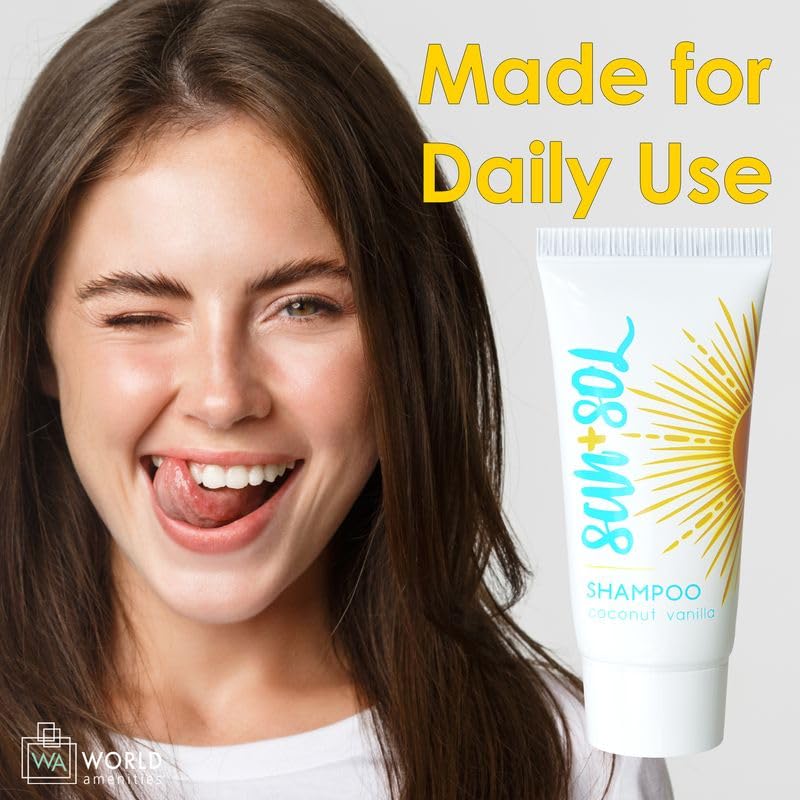 World Amenities - Sun + Sol Bulk Cleansing Shampoo with Warm Coconut & Vanilla Fragrances, Travel Size Toiletries, Mini Hotel Amenities, 0.7 Oz, 50 Beauty & Personal Care World Amenities