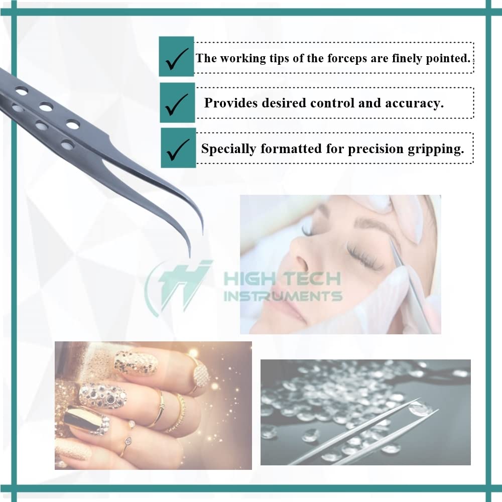 Professional Stainless Steel Tweezers 4.75" with Fine Precision Tips & Fenestrated Handle Suitable for Facial Hair, Splinter and Ingrown Hair Removal Beauty and Personal Care HIGH TECH INSTRUMENTS