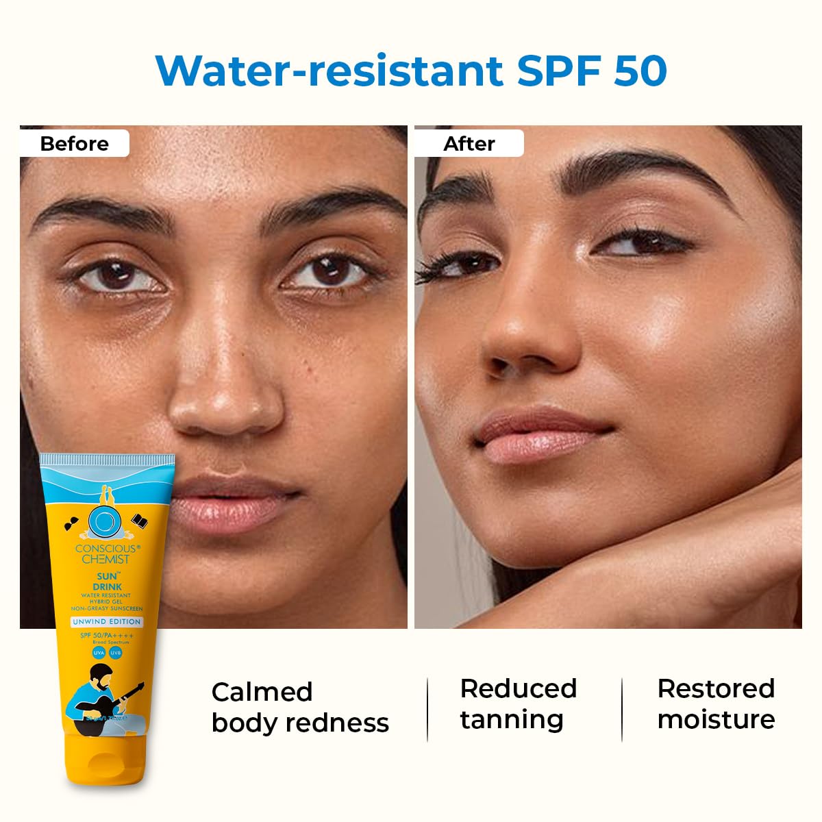Conscious Chemist® Sun Drink Hybrid SPF 50 PA++++ Sunscreen Unwind Edition | Water Resistant , Ceramides & Milk Thistle Extract | UVA/UVB Protection | Beauty & Personal Care Conscious Chemist
