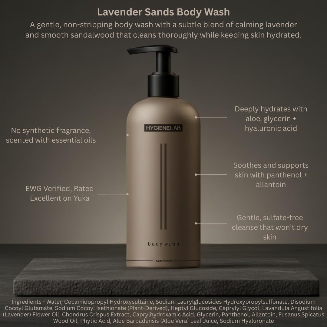 HygieneLab Mens Natural Body Wash - Ultra Hydrating, EWG Verified Clean Formula, Lavender Sands Scent, Sulfate-Free, Paraben-Free, Phthalates-Free Beauty & Personal Care HygieneLab