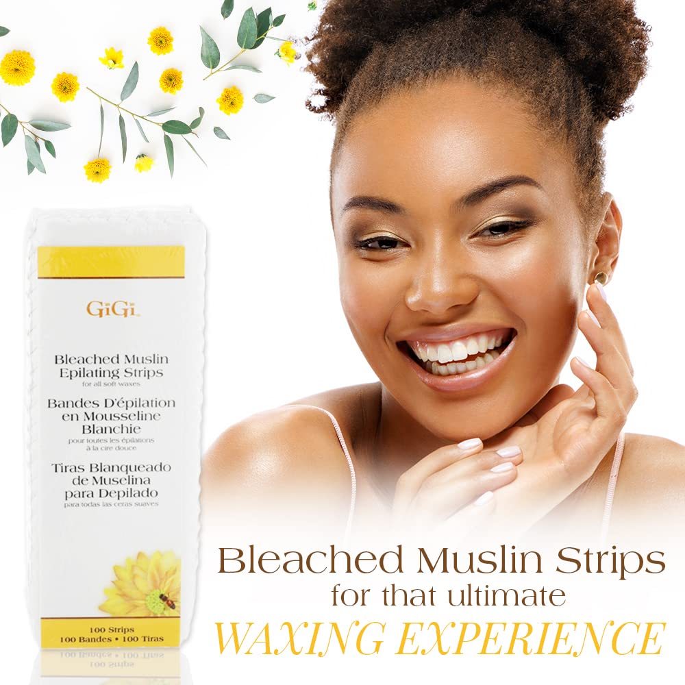 GiGi Bleached Muslin Wax Strips for Waxing - 100 Count Epilating Wax Strips for Hair Removal, Ideal for Facial and Body Waxing, Spa Use Beauty and Personal Care GIGI
