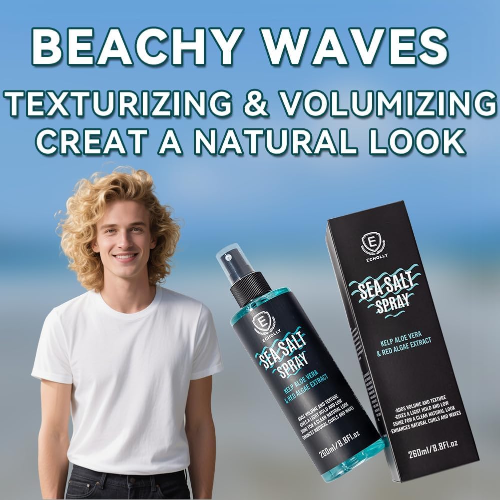 ECHOLLY Sea Salt Spray for Men & Women-Volumizing & Textuirzing With Kelp,Aloe Vera & Red Algae Extract-Matte Finish Lightweight for Natural Beach Beauty & Personal Care ECHOLLY