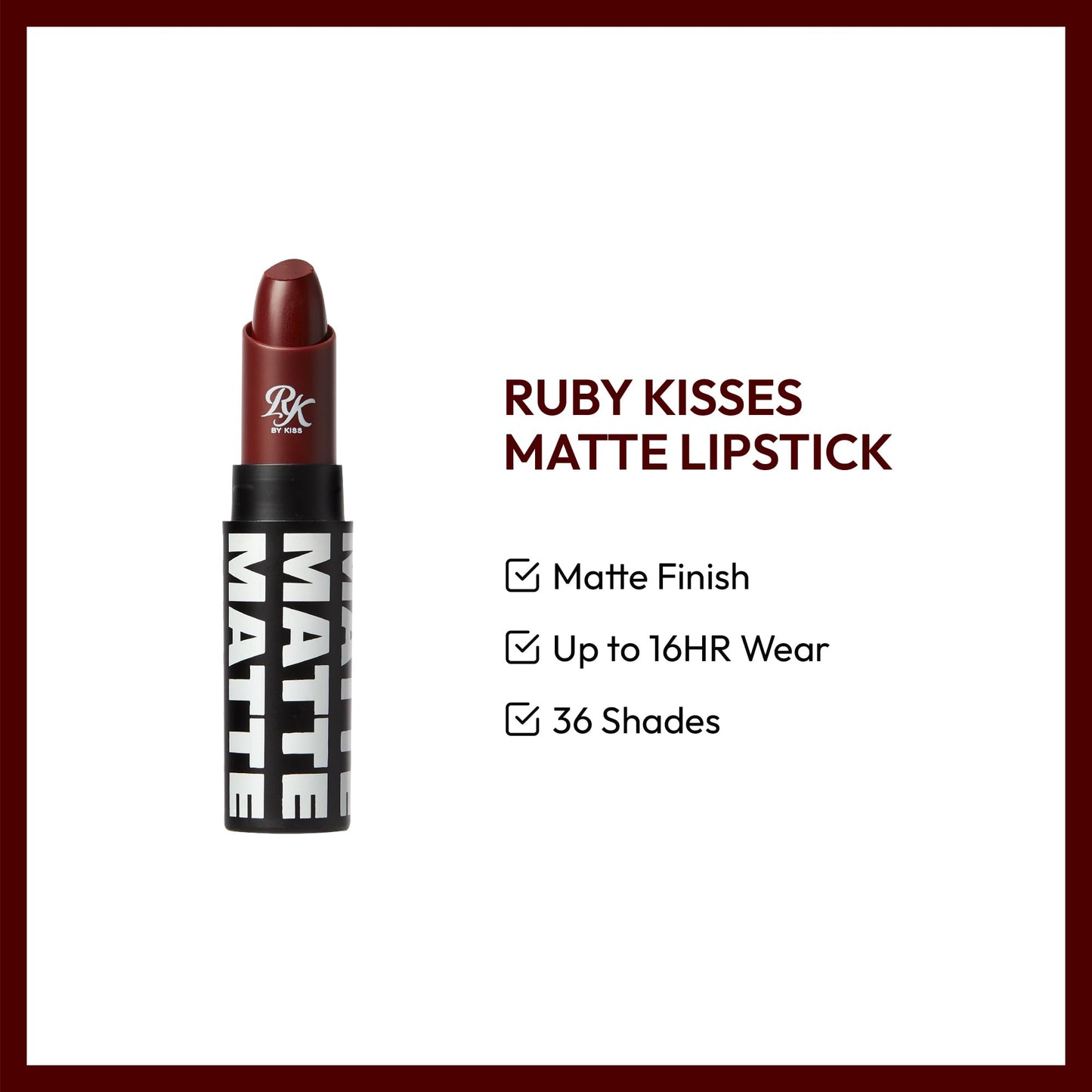Ruby Kisses Lipstick, Matte Finish, Long-Lasting, Highly Pigmented, Smooth Apply, Full Coverage Lip Color Makeup (Sinful Red) Beauty & Personal Care Ruby Kisses