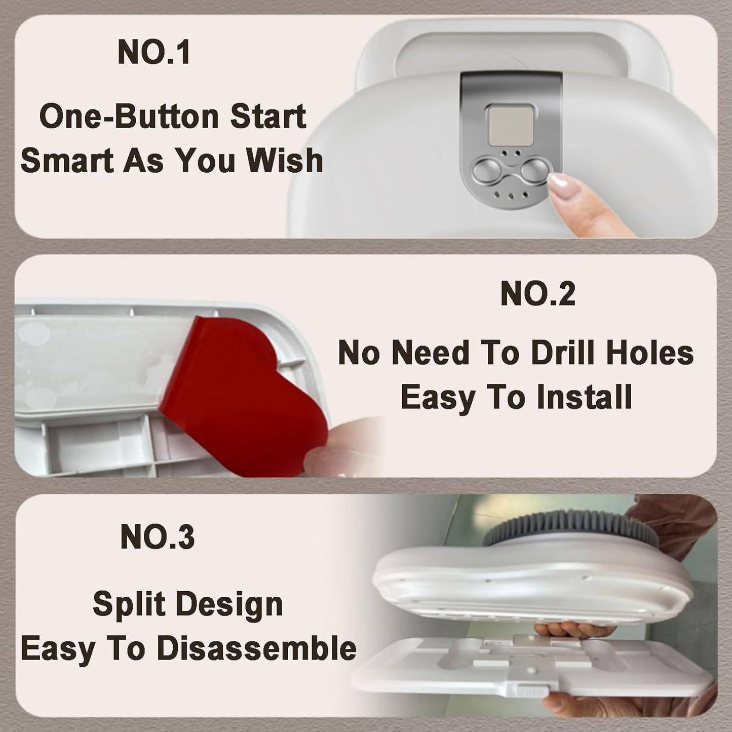 QUGURLID Wall Mounted Electric Back Scrubbers,Electric Back Exfoliating Bath Wash Pad w/18CM Large Brush Head,Automatic Rota-Tion,2-Speed Adjustment Beauty and Personal Care QUGURLID