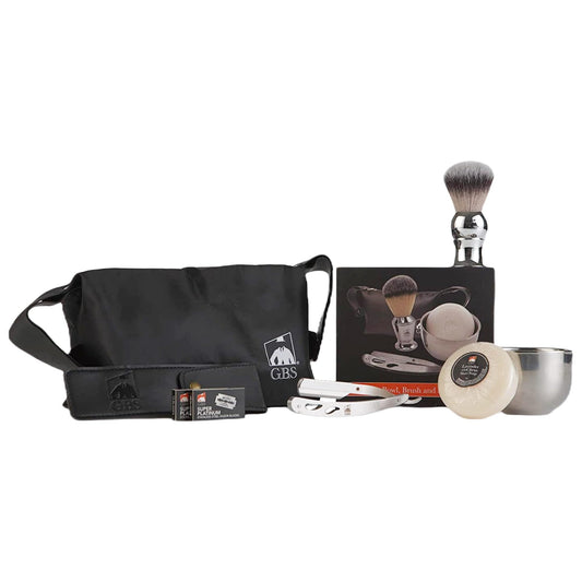 G.B.S Shavette Straight Razor Shaving Kit - Vintage Wet Shave Grooming Set for Men Includes: Shavette Edge Razor, Shaving Brush, Toiletry Bag, Shave Beauty and Personal Care G.B.S