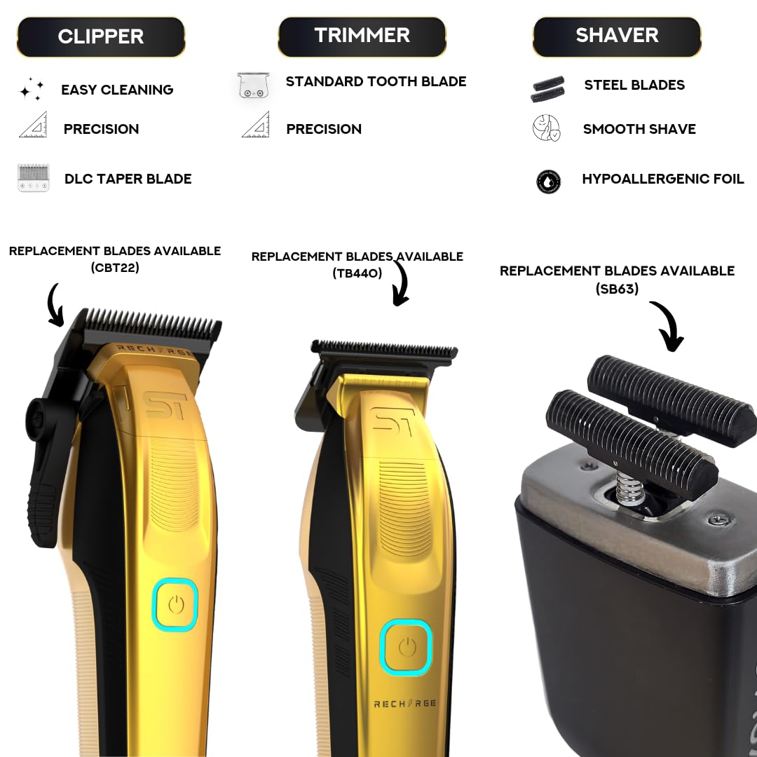 Supreme Trimmer 3-in-1 Recharge Hair Clipper, Beard Trimmer & Crunch Foil Shaver Combo - Removable Batteries, Smart USB Charging Base, Master Barber Beauty and Personal Care Supreme Trimmer