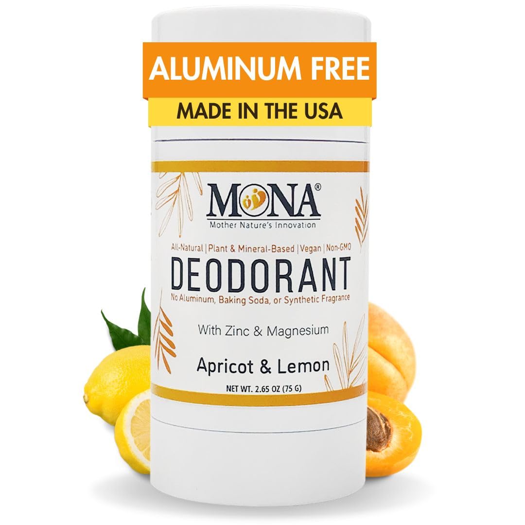 MONA All Natural Magnesium Deodorant for Women & Men - Baking Soda & Aluminum Free - (Apricot Lemon) 2.65oz Beauty and Personal Care MONA
