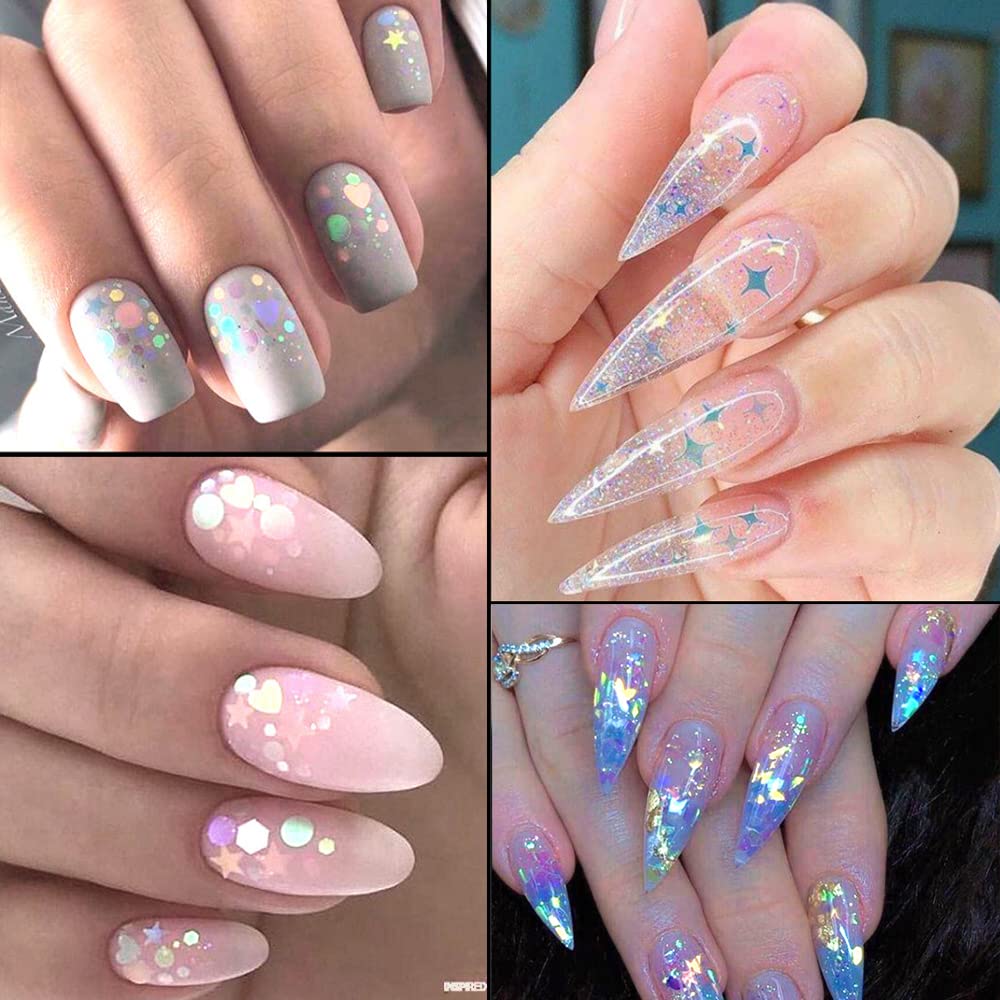 UARUOGP 24 Grids Holographic Nail Sequins and 1 Pcs Tweezers,Iridescent Mermaid Flakes Ultra-Thin Colorful Flakes Glitter Sticker,DIY Face Body Eyes Beauty & Personal Care UARUOGP