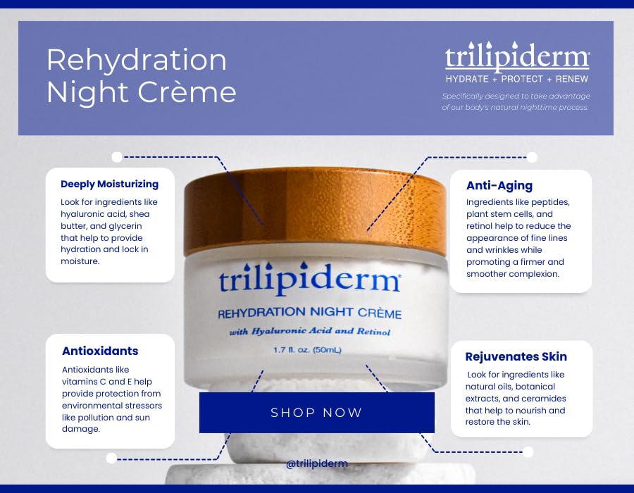 Trilipiderm Rehydration Night Crème 0.5 oz Travel Size - Anti Aging Night Cream with Hyaluronic Acid & Retinol, Mini Overnight Face Moisturizer, Trial Beauty & Personal Care Trilipiderm