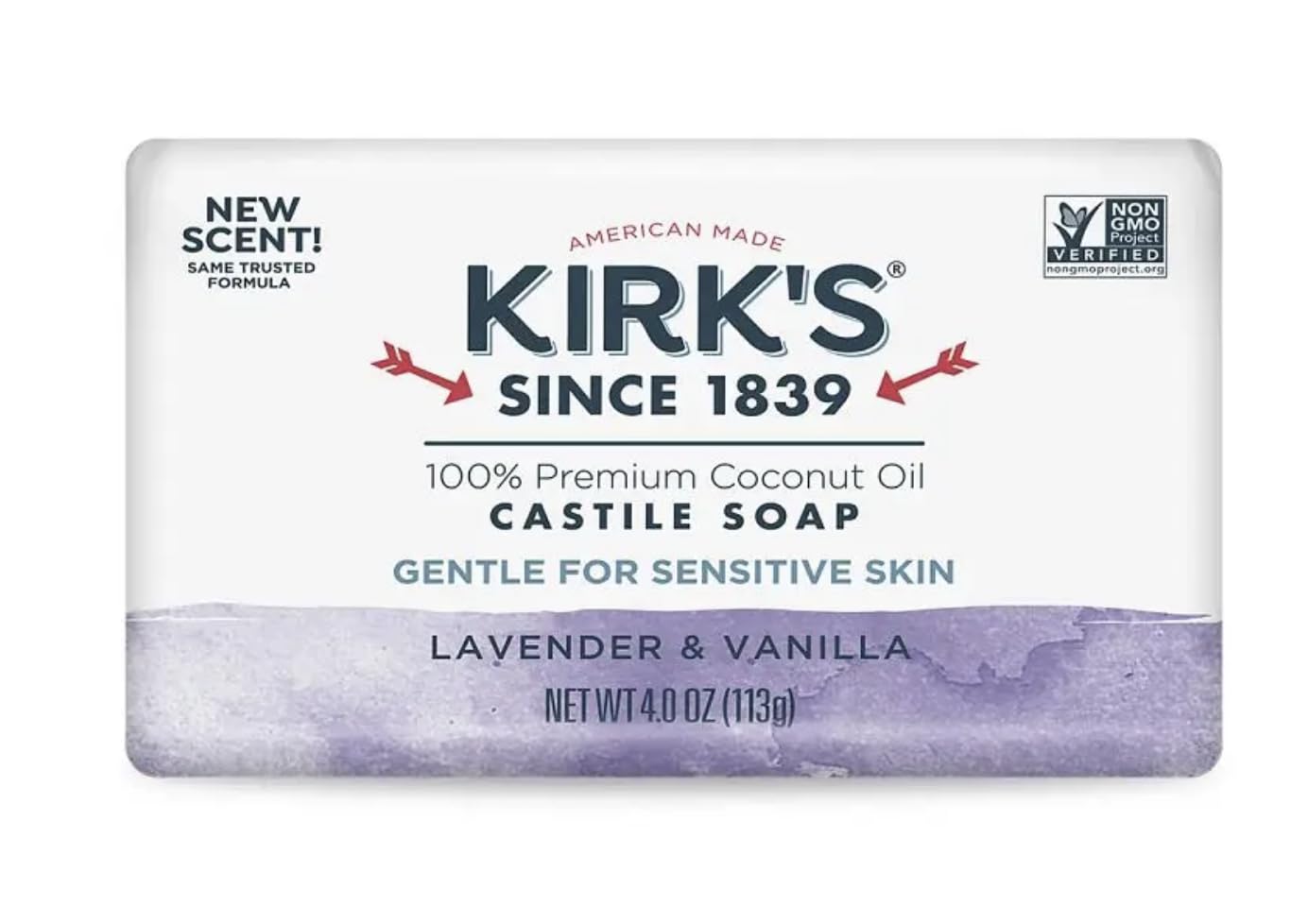 Kirk's 100% Premium Coconut Oil Castile Bar Soap, Lavender & Vanilla, 4 oz (113 g) Beauty & Personal Care Kirk's