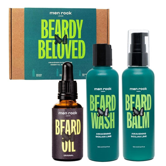 Men Rock Beardy Beloved Awakening Essential Beard Kit - Sicilian Lime - Beard Oil, Balm, and Wash - Mens Face Care - Skincare Products for Men - 3 Pc Beauty and Personal Care Men Rock