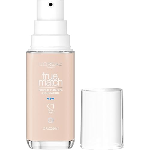 L'Oreal Paris True Match Super-Blendable Foundation, Medium Coverage Liquid Foundation Makeup, C1, Light, 1 Fl Oz Beauty & Personal Care L'Oreal Paris
