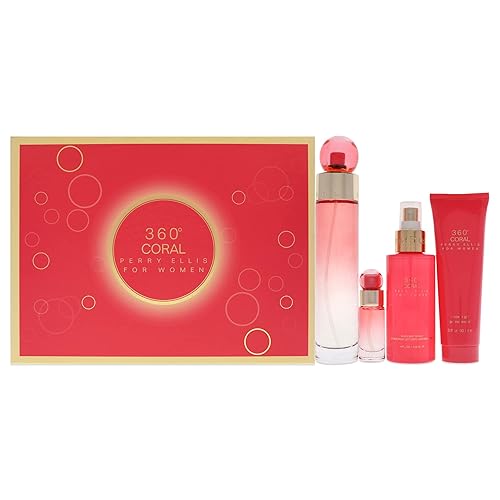 Perry Ellis 360 Coral 3.4oz EDP Spray, 4oz Body Mist, 3oz Shower Gel, 0.25oz EDP Spray Women 4 Pc Gift Set Beauty & Personal Care Perry Ellis
