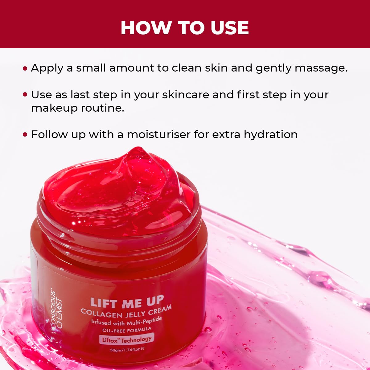 Conscious Chemist Collagen Jelly Face Cream Niacinamide & Hydrolyzed Collagen Powered by 6 peptides & Liftox technology Sagging, Fine lines & Dullness Beauty & Personal Care Conscious Chemist