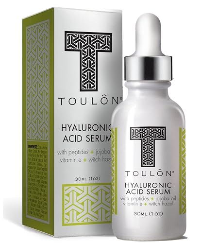 Organic Hyaluronic Acid Serum for Face with Natural Peptides, Pure Jojoba Oil, Vitamin E & Witch Hazel; Best to Build Collagen & Reduce Wrinkles Beauty & Personal Care TOULON