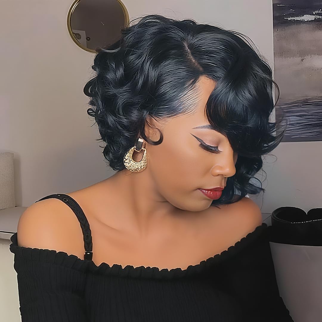 Nicelatus Synthetic Curly Wigs for Black Women Shoulder Lenght Bob Hairstyles Black Bob Hair Wig Afro Curly Hairstyles (Nicelatus 9516)
