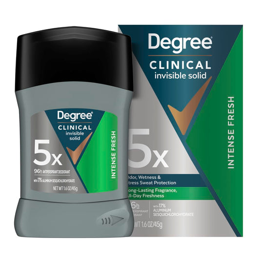 Degree Clinical Strength Antiperspirant Deodorant for Men 96-Hour Sweat and Odor Protection Intense Fresh Invisible Solid 5x Types of Sweat Beauty and Personal Care Degree Default Title