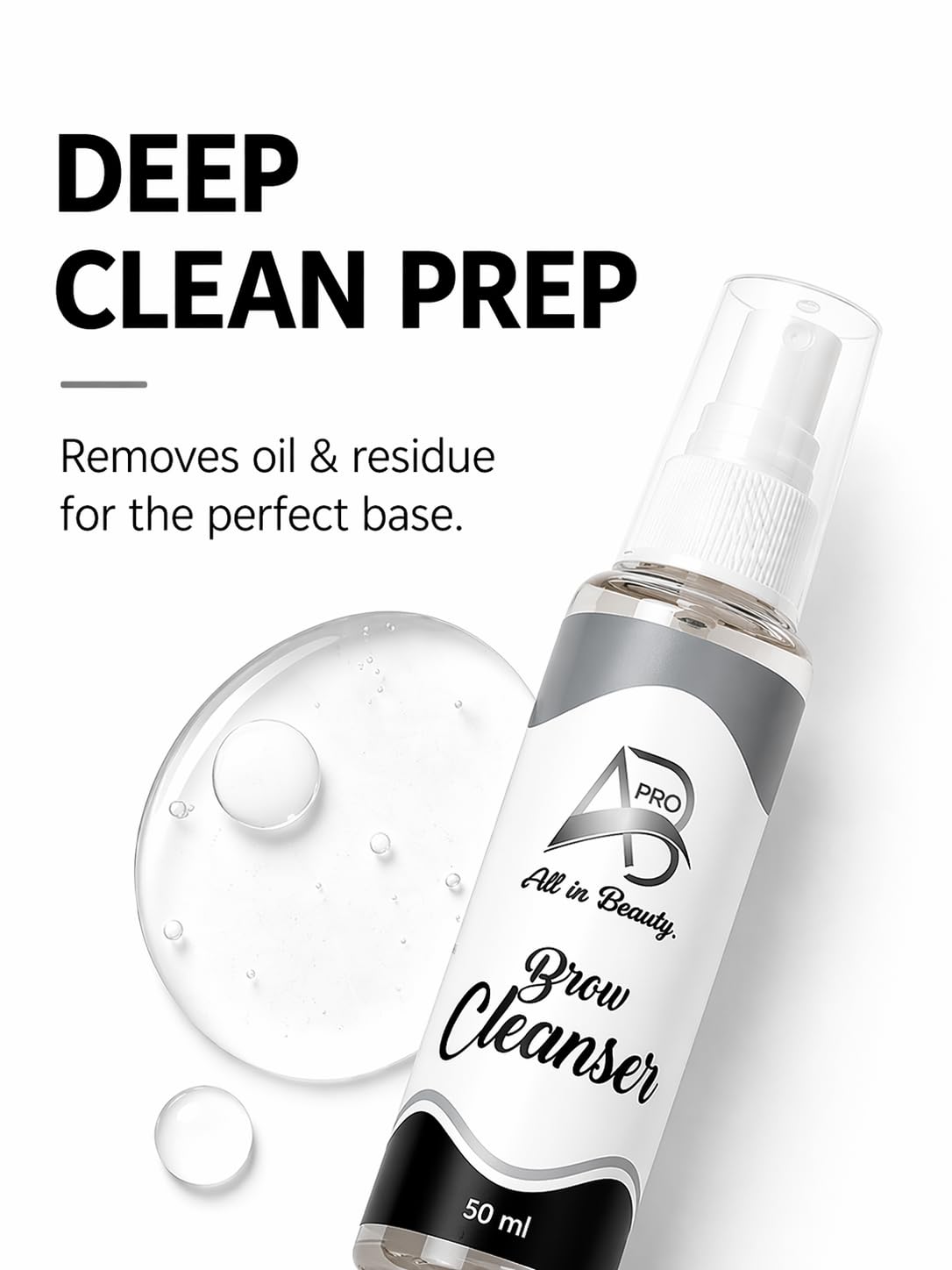 ALL IN PRO BEAUTY Brow Cleanser & Primer Spray - Removes Oil & Residue for Better Adhesion, Professional Eyebrow Prep, 50ml