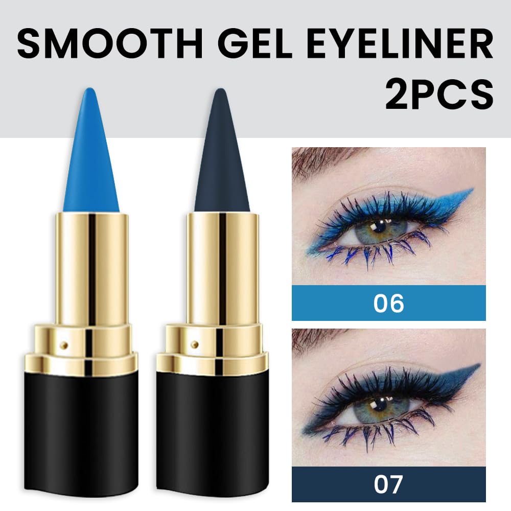 Kaely 2Pcs Light Dark Blue Gel Eyeliner Pencils Set,Waterproof Color Colored Eye Liner Crayon,Cat Eye Stencil Gothic Halloween Makeup,Face Paint Eye Beauty and Personal Care Kaely