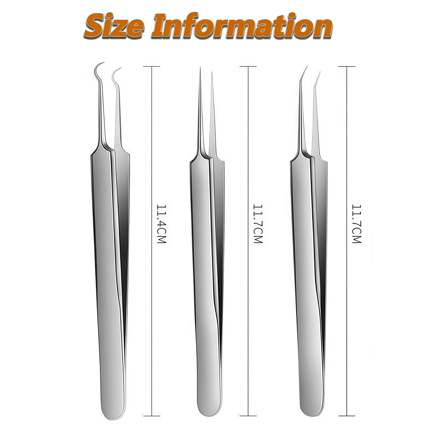 1Set(3PCS) Silver Professional Remove Blackheads Tweezers Set - Stainless Steel Straight/Slanted & Pointed Splinter/Bend Curved Blemish Extractor Tool Beauty & Personal Care Elandy