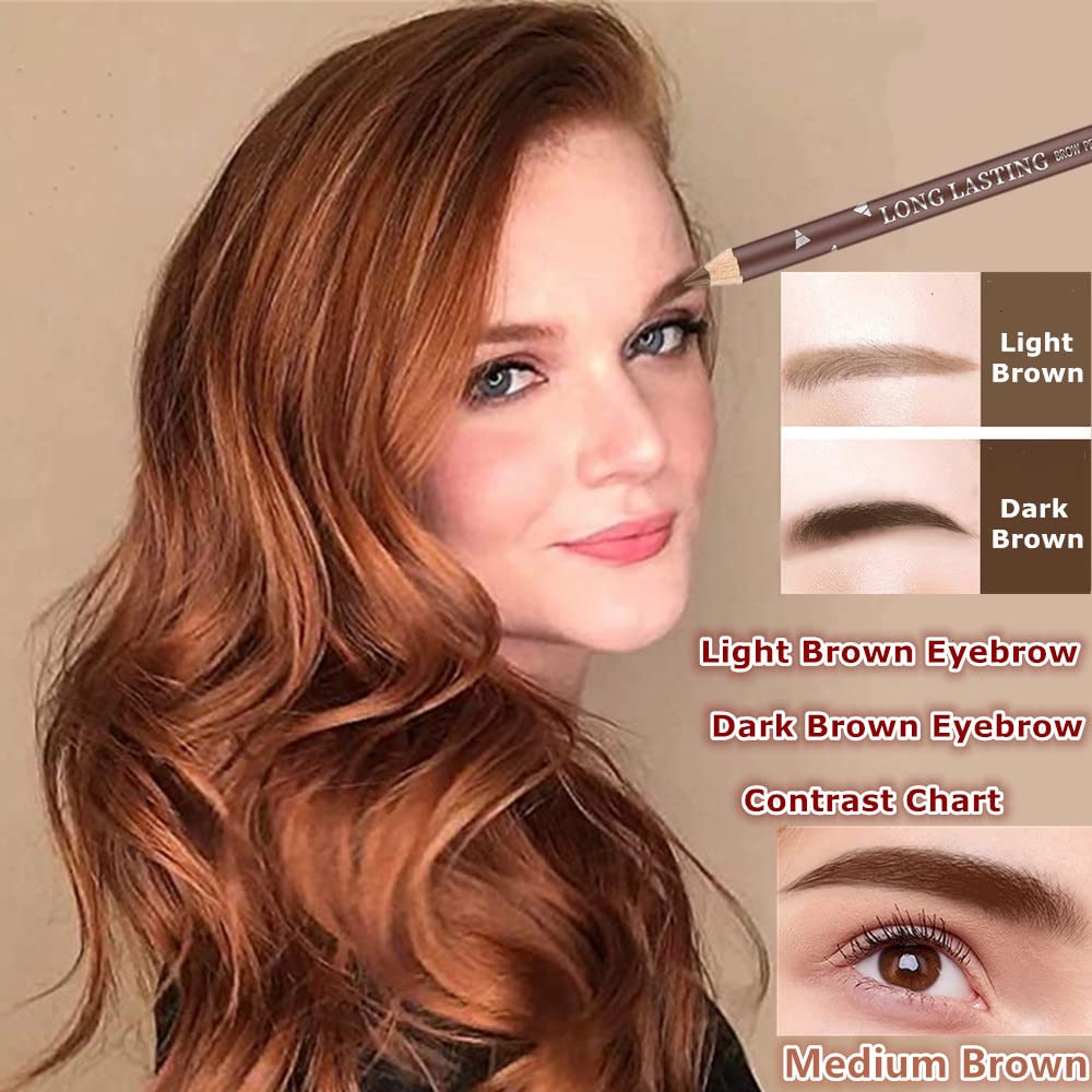 Go Ho 12 PCS Brown Eyebrow Eyeliner Pencils,Sweatproof Eyebrow Pencil,Long-lasting Nice Color Eye Brow Gel Pen Makeup Brow Tint Sticks?Medium Brown? Beauty & Personal Care Go Ho