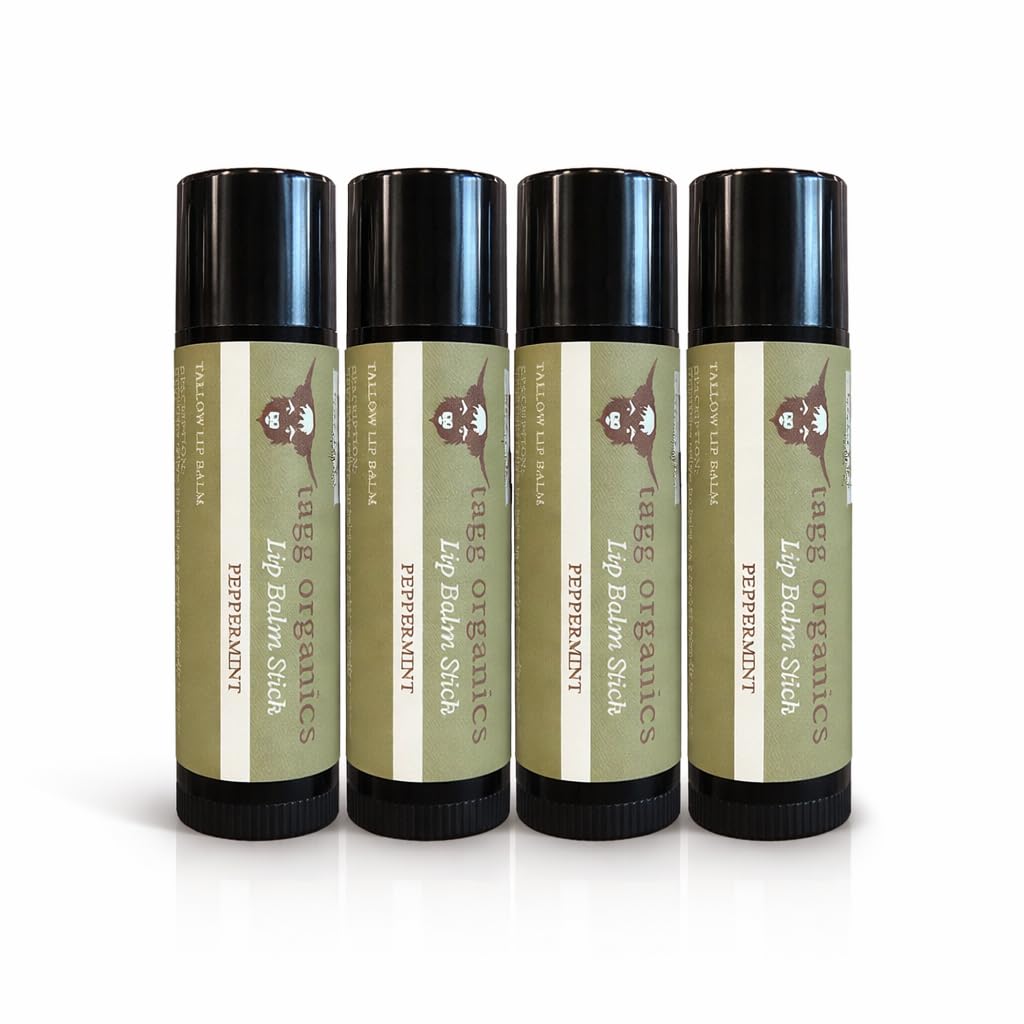 Peppermint Tallow Lip Balm - Moisturizing Lip Care with Grass-Fed Tallow, Natural Beeswax & Essential Oils, 4 Pack (.15 oz) Beauty and Personal Care TAGG ORGANICS