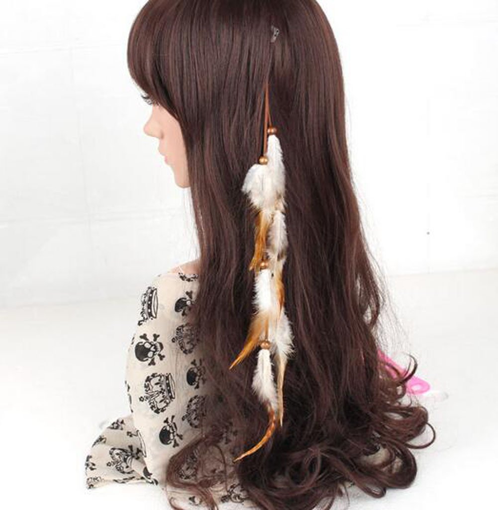 Handmade Boho Hippie Hair Extensions with Feather Clip Comb Hairpin Headdress DIY Accessories for Women Lady Beauty & Personal Care Suoirblss